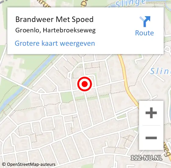 Locatie op kaart van de 112 melding: Brandweer Met Spoed Naar Groenlo, Hartebroekseweg op 26 juni 2024 13:54