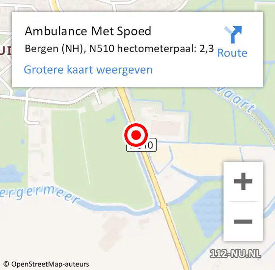 Locatie op kaart van de 112 melding: Ambulance Met Spoed Naar Bergen (NH), N510 hectometerpaal: 2,3 op 26 juni 2024 13:59