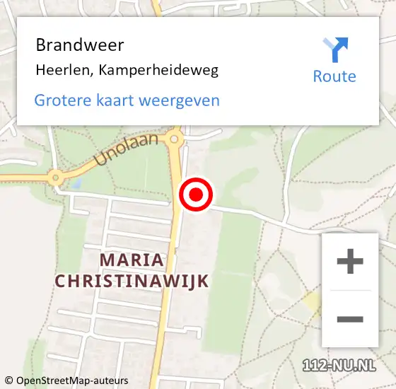 Locatie op kaart van de 112 melding: Brandweer Heerlen, Kamperheideweg op 26 juni 2024 14:03