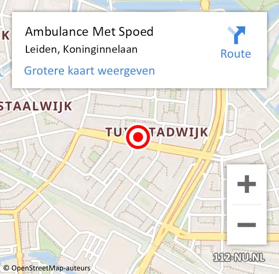 Locatie op kaart van de 112 melding: Ambulance Met Spoed Naar Leiden, Koninginnelaan op 26 juni 2024 14:20