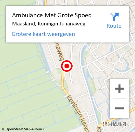 Locatie op kaart van de 112 melding: Ambulance Met Grote Spoed Naar Maasland, Koningin Julianaweg op 26 juni 2024 14:25