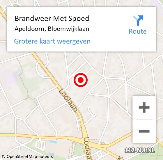 Locatie op kaart van de 112 melding: Brandweer Met Spoed Naar Apeldoorn, Bloemwijklaan op 26 juni 2024 14:37