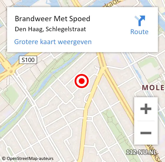 Locatie op kaart van de 112 melding: Brandweer Met Spoed Naar Den Haag, Schlegelstraat op 26 juni 2024 14:41