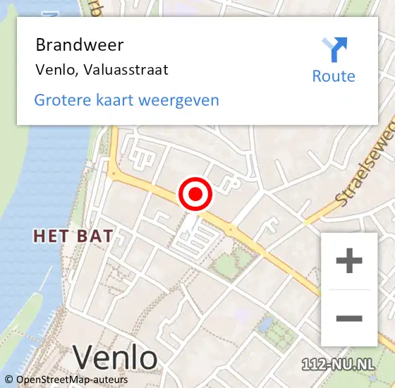 Locatie op kaart van de 112 melding: Brandweer Venlo, Valuasstraat op 26 juni 2024 14:47