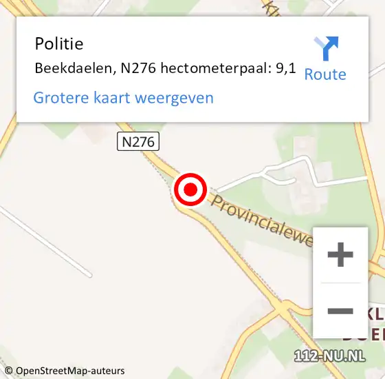 Locatie op kaart van de 112 melding: Politie Beekdaelen, N276 hectometerpaal: 9,1 op 26 juni 2024 14:57