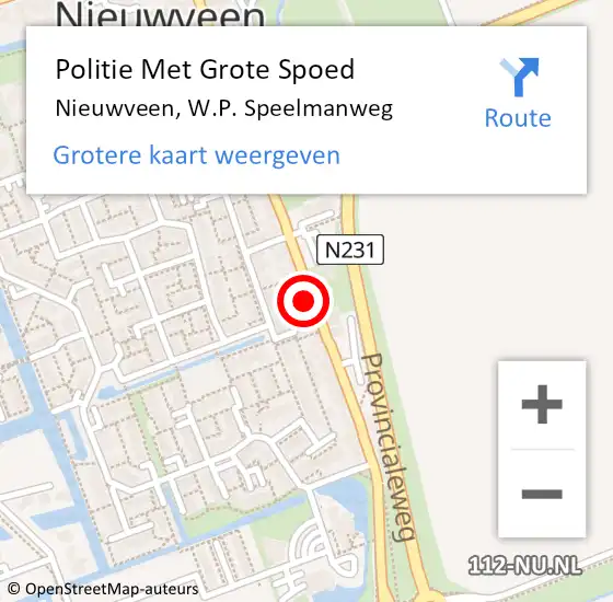 Locatie op kaart van de 112 melding: Politie Met Grote Spoed Naar Nieuwveen, W.P. Speelmanweg op 26 juni 2024 15:00