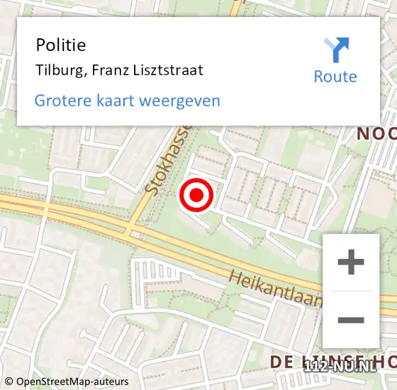 Locatie op kaart van de 112 melding: Politie Tilburg, Franz Lisztstraat op 26 juni 2024 15:07