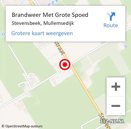 Locatie op kaart van de 112 melding: Brandweer Met Grote Spoed Naar Stevensbeek, Mullemsedijk op 26 juni 2024 15:13