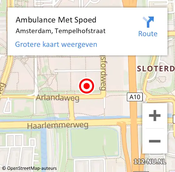 Locatie op kaart van de 112 melding: Ambulance Met Spoed Naar Amsterdam, Tempelhofstraat op 26 juni 2024 15:26