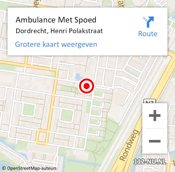 Locatie op kaart van de 112 melding: Ambulance Met Spoed Naar Dordrecht, Henri Polakstraat op 26 juni 2024 15:45