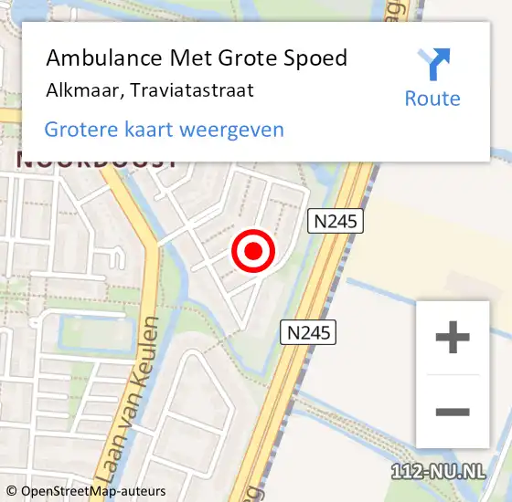 Locatie op kaart van de 112 melding: Ambulance Met Grote Spoed Naar Alkmaar, Traviatastraat op 26 juni 2024 15:48