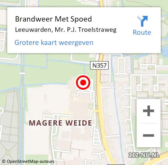 Locatie op kaart van de 112 melding: Brandweer Met Spoed Naar Leeuwarden, Mr. P.J. Troelstraweg op 26 juni 2024 16:01