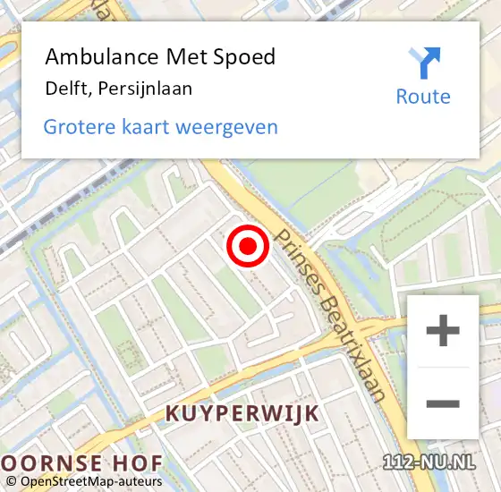 Locatie op kaart van de 112 melding: Ambulance Met Spoed Naar Delft, Persijnlaan op 26 juni 2024 16:01