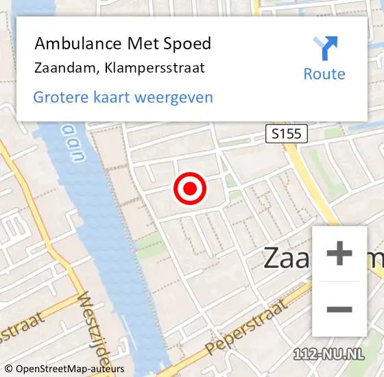 Locatie op kaart van de 112 melding: Ambulance Met Spoed Naar Zaandam, Klampersstraat op 26 juni 2024 16:09