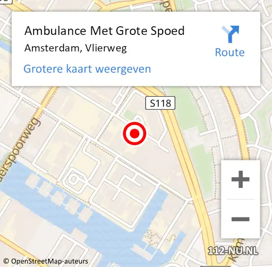 Locatie op kaart van de 112 melding: Ambulance Met Grote Spoed Naar Amsterdam, Vlierweg op 26 juni 2024 16:10