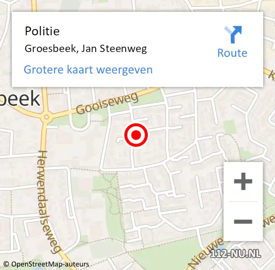 Locatie op kaart van de 112 melding: Politie Groesbeek, Jan Steenweg op 26 juni 2024 16:10