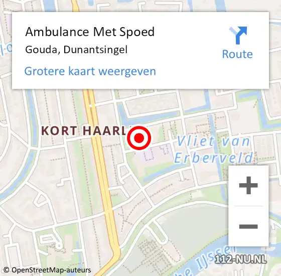 Locatie op kaart van de 112 melding: Ambulance Met Spoed Naar Gouda, Dunantsingel op 26 juni 2024 16:12