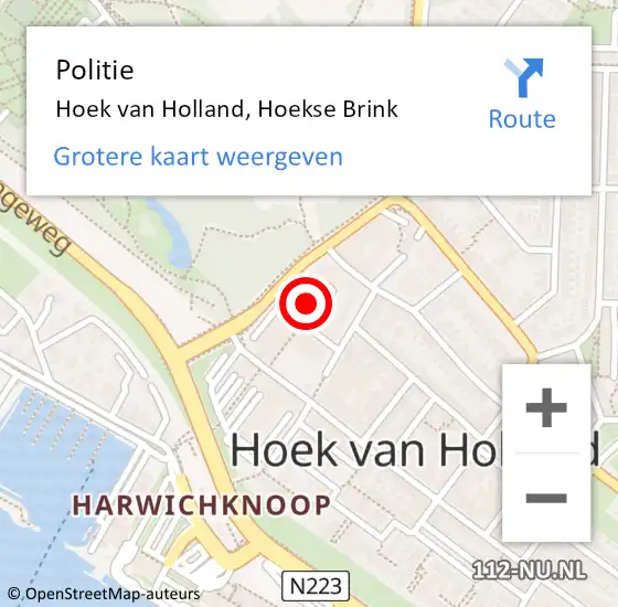 Locatie op kaart van de 112 melding: Politie Hoek van Holland, Hoekse Brink op 26 juni 2024 16:17