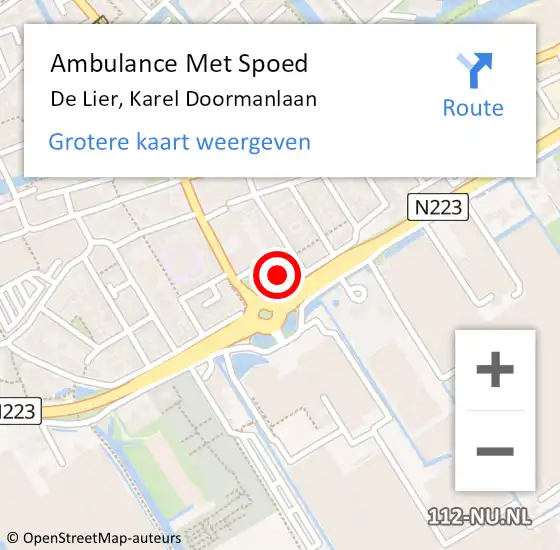 Locatie op kaart van de 112 melding: Ambulance Met Spoed Naar De Lier, Karel Doormanlaan op 26 juni 2024 16:19