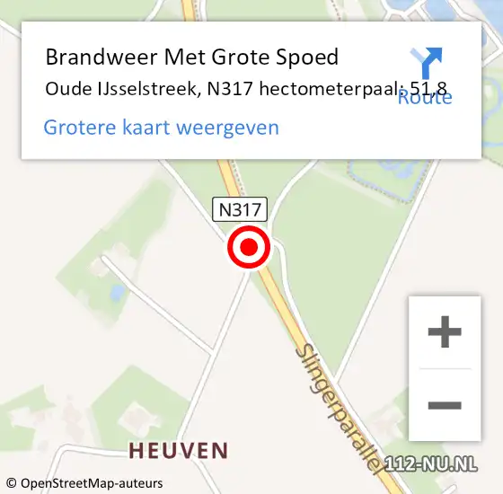 Locatie op kaart van de 112 melding: Brandweer Met Grote Spoed Naar Oude IJsselstreek, N317 hectometerpaal: 51,8 op 26 juni 2024 16:20