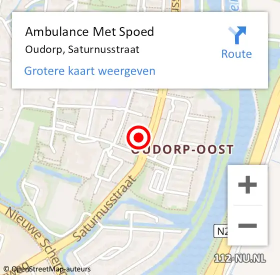 Locatie op kaart van de 112 melding: Ambulance Met Spoed Naar Oudorp, Saturnusstraat op 10 oktober 2014 19:30