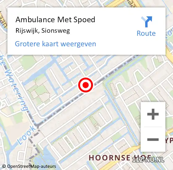 Locatie op kaart van de 112 melding: Ambulance Met Spoed Naar Rijswijk, Sionsweg op 26 juni 2024 16:46