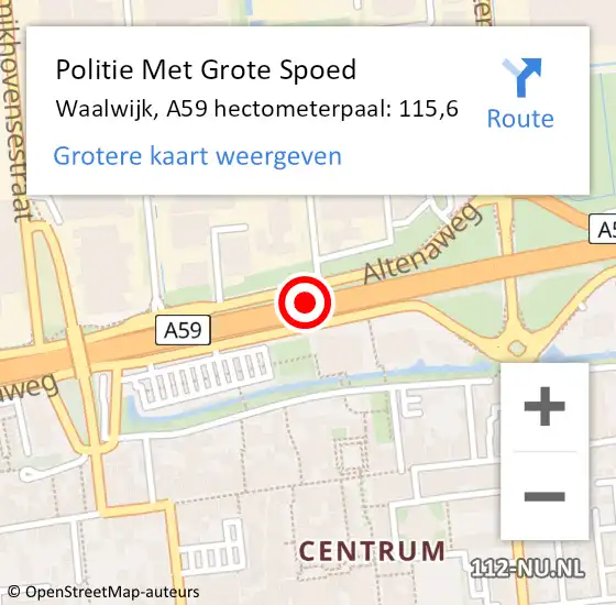 Locatie op kaart van de 112 melding: Politie Met Grote Spoed Naar Waalwijk, A59 hectometerpaal: 115,6 op 26 juni 2024 16:50