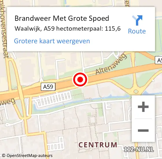 Locatie op kaart van de 112 melding: Brandweer Met Grote Spoed Naar Waalwijk, A59 hectometerpaal: 115,6 op 26 juni 2024 16:50