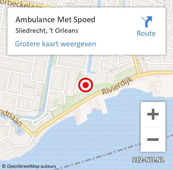 Locatie op kaart van de 112 melding: Ambulance Met Spoed Naar Sliedrecht, 't Orleans op 26 juni 2024 16:58