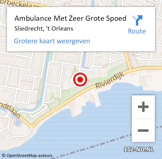 Locatie op kaart van de 112 melding: Ambulance Met Zeer Grote Spoed Naar Sliedrecht, 't Orleans op 26 juni 2024 17:00