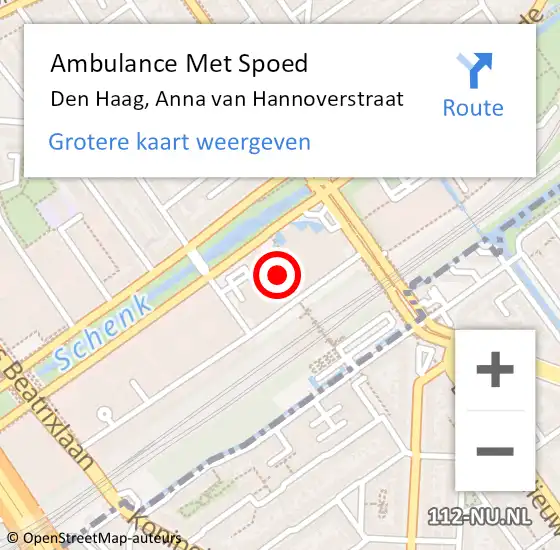 Locatie op kaart van de 112 melding: Ambulance Met Spoed Naar Den Haag, Anna van Hannoverstraat op 26 juni 2024 17:00