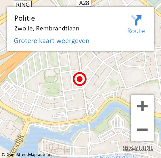 Locatie op kaart van de 112 melding: Politie Zwolle, Rembrandtlaan op 26 juni 2024 17:14