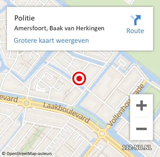 Locatie op kaart van de 112 melding: Politie Amersfoort, Baak van Herkingen op 26 juni 2024 17:14