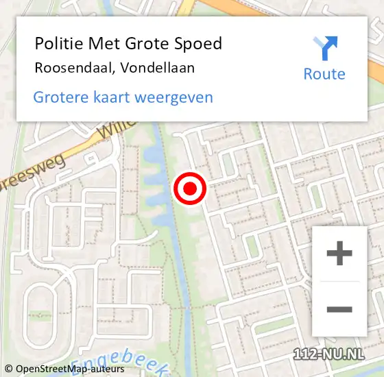 Locatie op kaart van de 112 melding: Politie Met Grote Spoed Naar Roosendaal, Vondellaan op 26 juni 2024 17:15