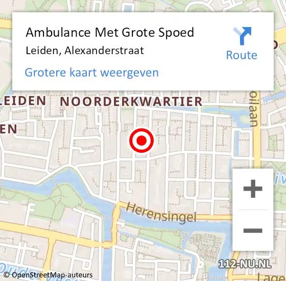 Locatie op kaart van de 112 melding: Ambulance Met Grote Spoed Naar Leiden, Alexanderstraat op 26 juni 2024 17:37