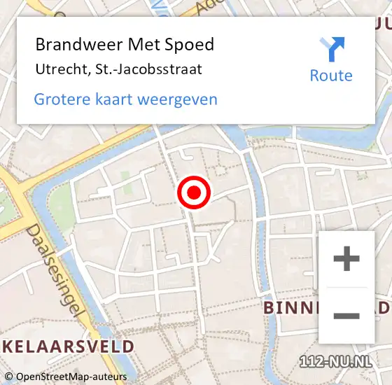 Locatie op kaart van de 112 melding: Brandweer Met Spoed Naar Utrecht, St.-Jacobsstraat op 26 juni 2024 17:53