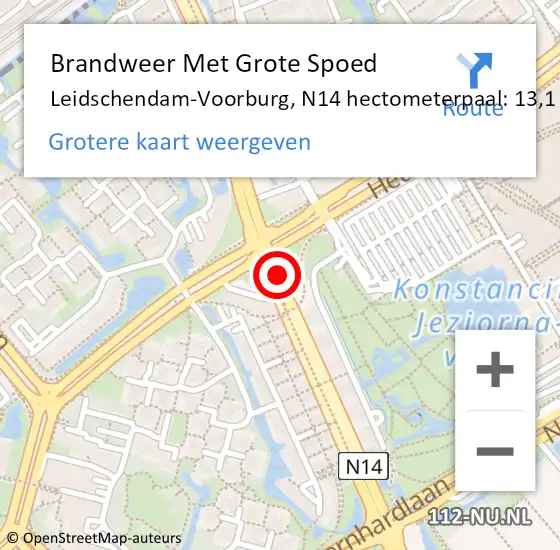 Locatie op kaart van de 112 melding: Brandweer Met Grote Spoed Naar Leidschendam-Voorburg, N14 hectometerpaal: 13,1 op 26 juni 2024 17:57