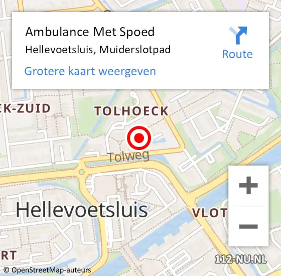 Locatie op kaart van de 112 melding: Ambulance Met Spoed Naar Hellevoetsluis, Muiderslotpad op 26 juni 2024 18:03