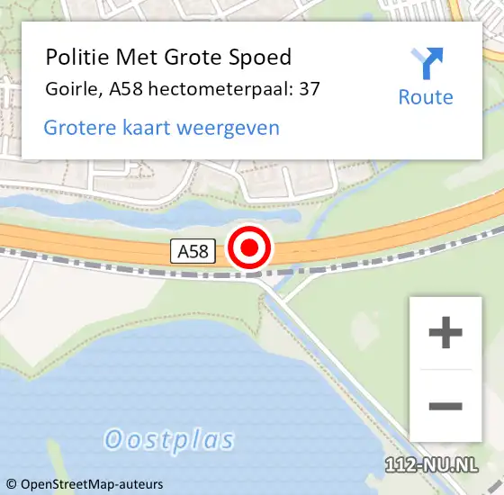 Locatie op kaart van de 112 melding: Politie Met Grote Spoed Naar Goirle, A58 hectometerpaal: 37 op 26 juni 2024 18:05