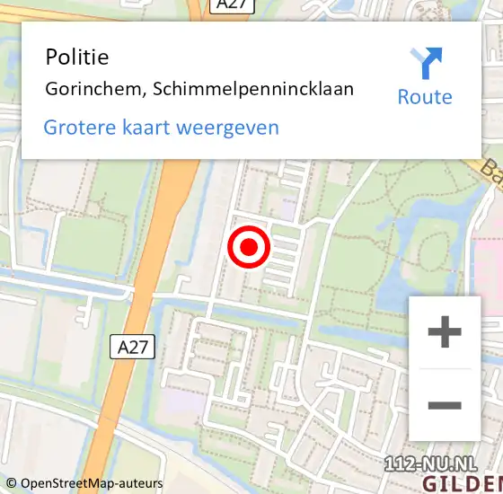 Locatie op kaart van de 112 melding: Politie Gorinchem, Schimmelpennincklaan op 26 juni 2024 18:06