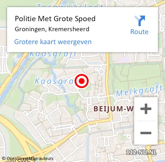 Locatie op kaart van de 112 melding: Politie Met Grote Spoed Naar Groningen, Kremersheerd op 26 juni 2024 18:15