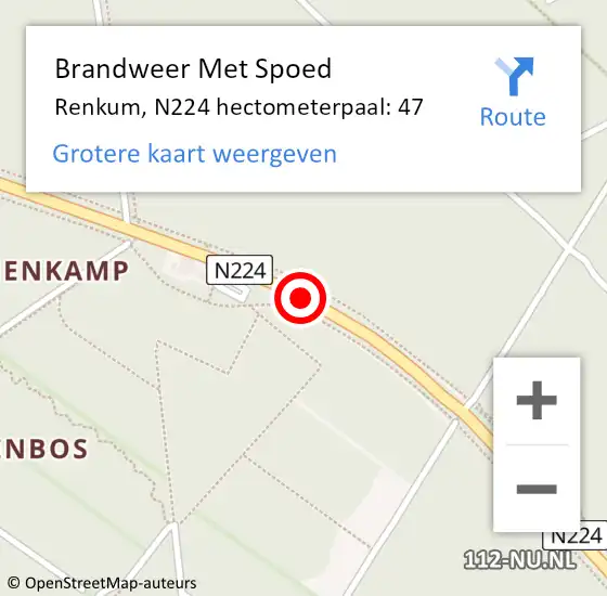 Locatie op kaart van de 112 melding: Brandweer Met Spoed Naar Renkum, N224 hectometerpaal: 47 op 26 juni 2024 18:24