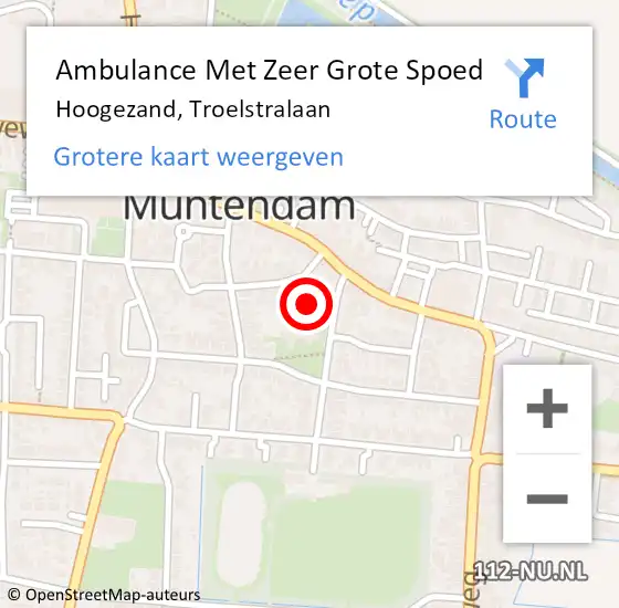 Locatie op kaart van de 112 melding: Ambulance Met Zeer Grote Spoed Naar Hoogezand, Troelstralaan op 26 juni 2024 18:42