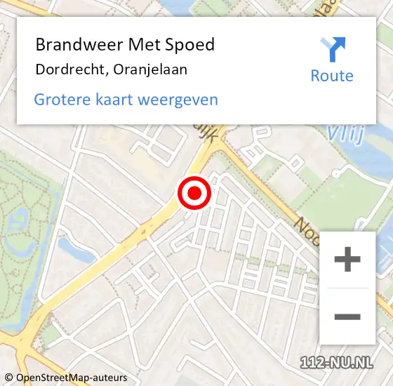 Locatie op kaart van de 112 melding: Brandweer Met Spoed Naar Dordrecht, Oranjelaan op 26 juni 2024 18:42