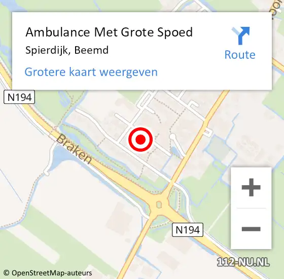 Locatie op kaart van de 112 melding: Ambulance Met Grote Spoed Naar Spierdijk, Beemd op 26 juni 2024 18:42