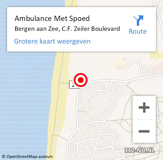 Locatie op kaart van de 112 melding: Ambulance Met Spoed Naar Bergen aan Zee, C.F. Zeiler Boulevard op 26 juni 2024 18:46