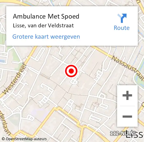 Locatie op kaart van de 112 melding: Ambulance Met Spoed Naar Lisse, van der Veldstraat op 26 juni 2024 19:06