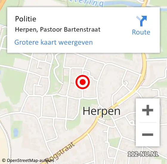 Locatie op kaart van de 112 melding: Politie Herpen, Pastoor Bartenstraat op 26 juni 2024 19:20