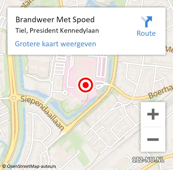 Locatie op kaart van de 112 melding: Brandweer Met Spoed Naar Tiel, President Kennedylaan op 26 juni 2024 19:39