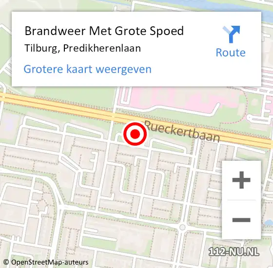 Locatie op kaart van de 112 melding: Brandweer Met Grote Spoed Naar Tilburg, Predikherenlaan op 26 juni 2024 19:42